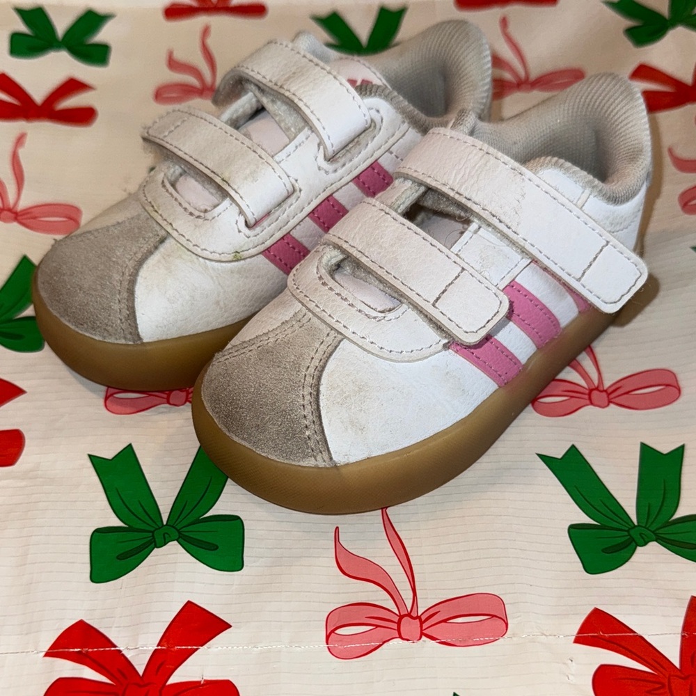 adidas Kids White and Pink Sneakers with Velcro
